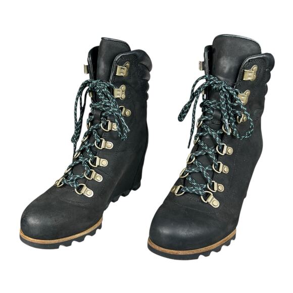 Sorel Women’s Conquest Black Leather Wedge Bootie Size US 7.5 - Picture 6 of 10